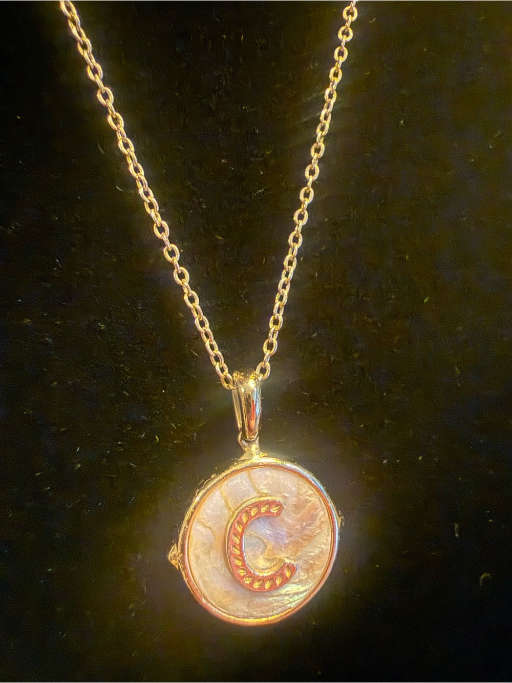 NWT KENDRA SCOTT LETTER C DISC PENDANT NECKLACE GOLD/IRIDESCENT ABALONE - Picture 4 of 12